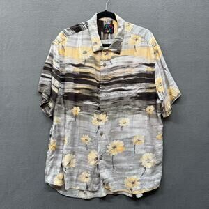 Jams World Coal Flower Short Sleeve Button Down Aloha Shirt Mens XL Grey Rayon